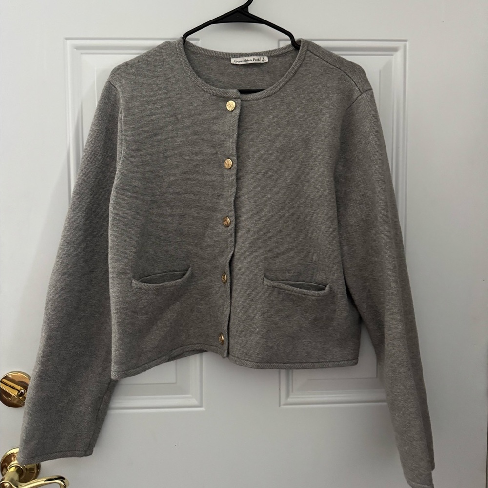 Abercrombie & Fitch Gray Cardigan with Gold Buttons